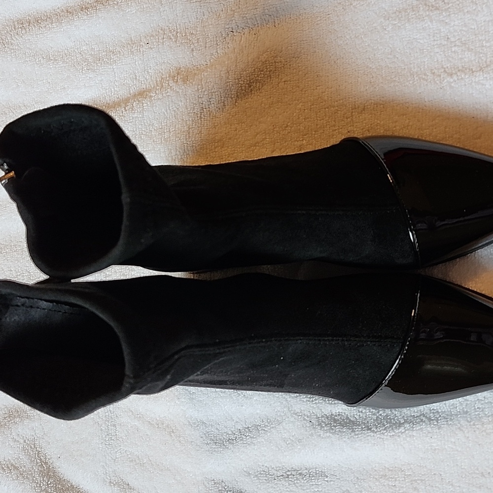 Black Suede and Patent Leather Ankle Boots